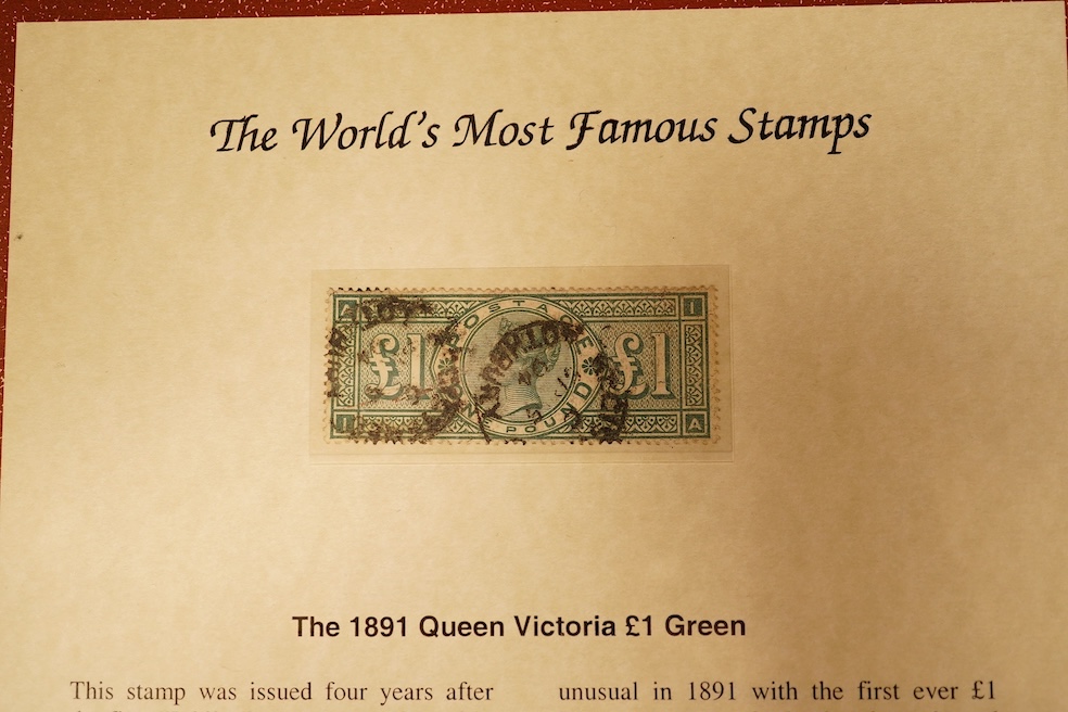 1891 Queen Victoria £1 Green Stamp, used, in Westminster Collection case with certificate
